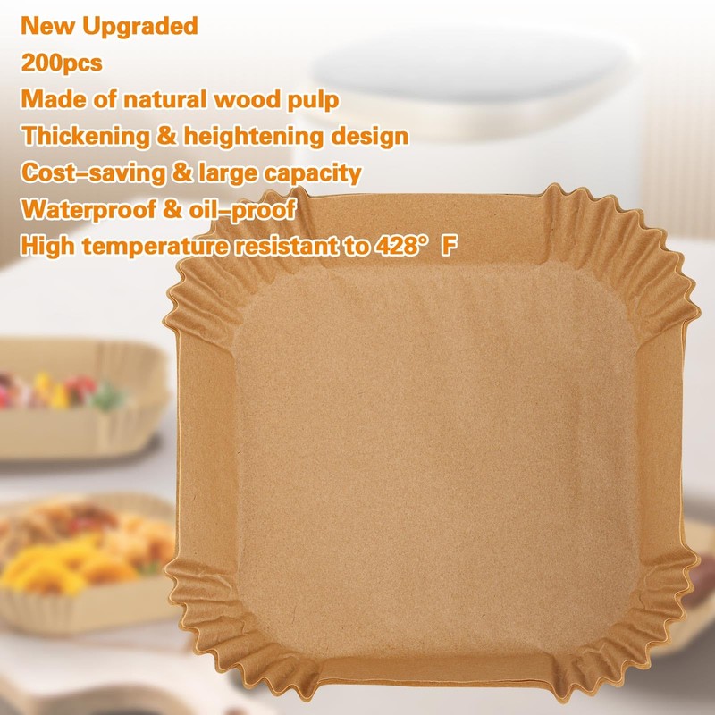 200Pcs Air Fryer Paper Liners, 6.3 Inch Square Disposable 6.3"Square, Brown gallery