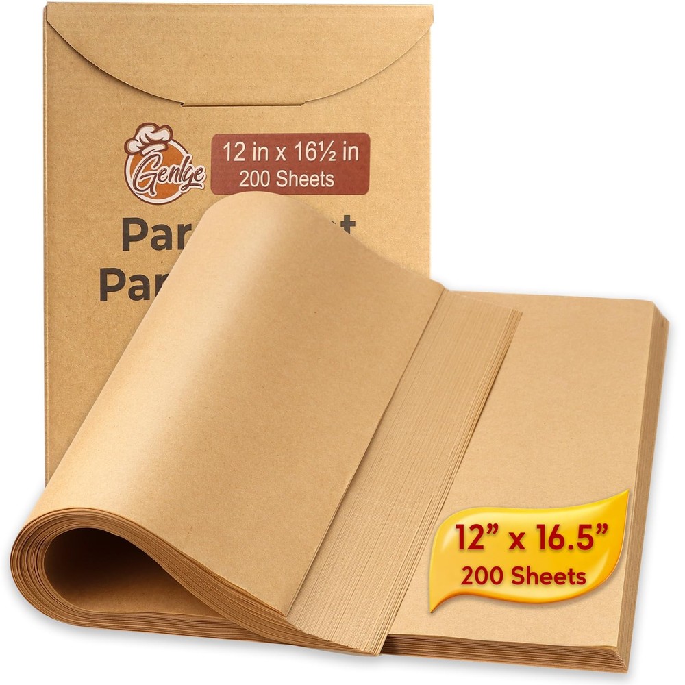 200 Pcs Parchment Paper Baking Sheets, 12x16.5 Inches 12" x 16.5", Brown