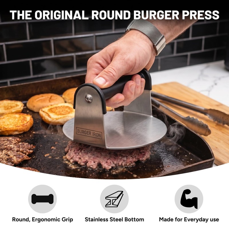 Sasquash Smash Burger Press, Heavy Duty Welded Meat Press Round, 6 Inch Stain... gallery