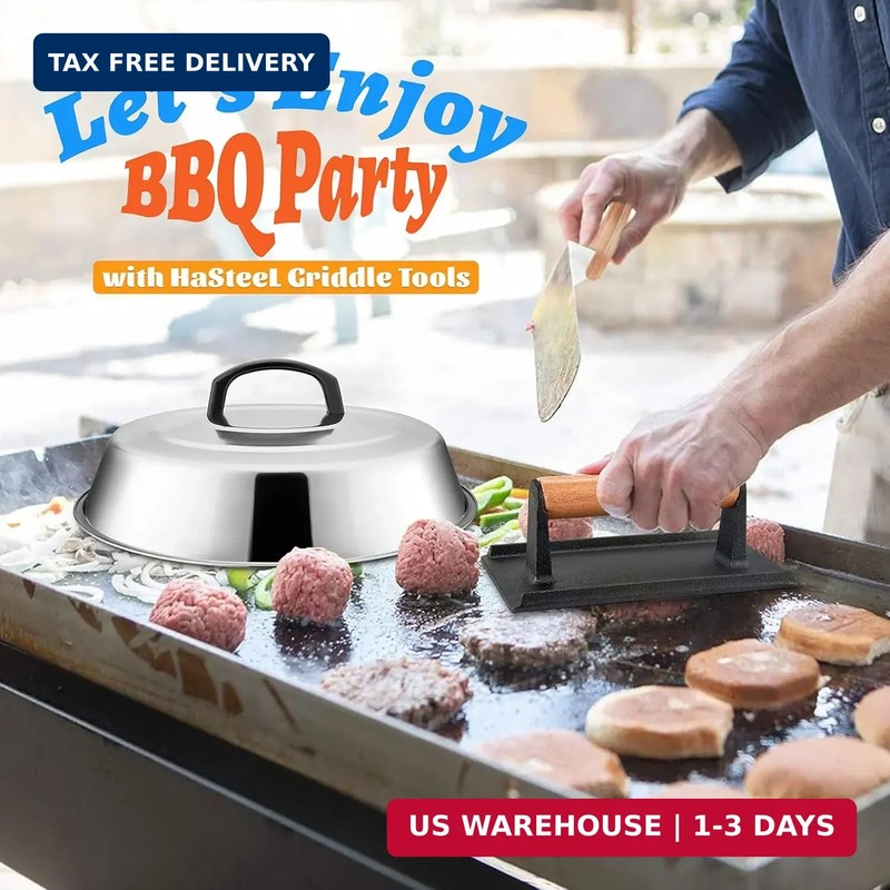 12In Cheese Melting Dome & 8x4In Cast Iron Grill Press, HaSteeL Stainless Steel gallery