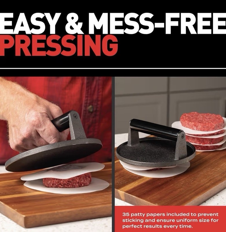 Smash Burger Press Kit– 7''Flat Cast Iron Press & 12”Basting Cover Melting Dome gallery