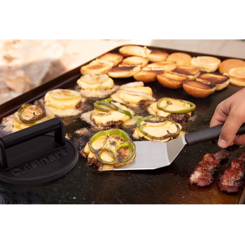 Cuisinart 6.5 Cast Iron Smashed Burger Press Round Flat Edge Grill Press for gallery