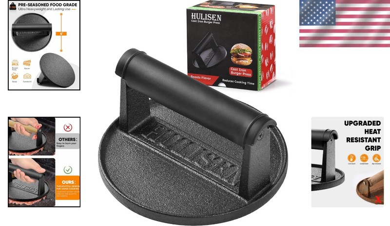 Cast Iron Burger Press 6 Inch Heavy Duty Grill Smasher for Patties Bacon gallery