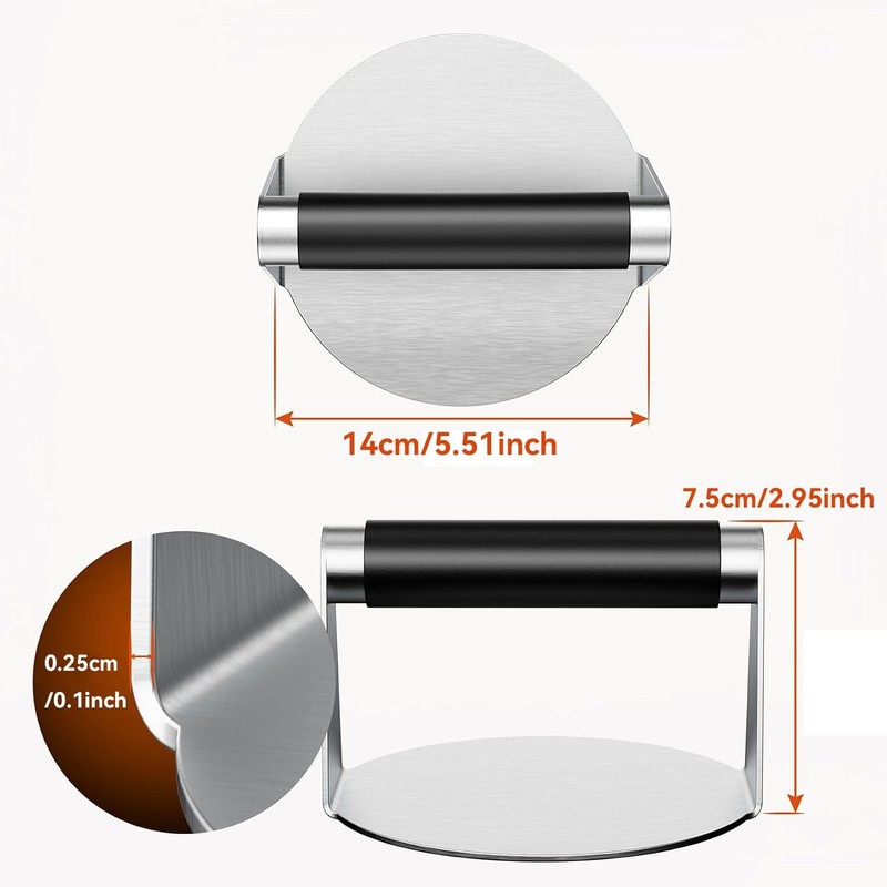Stainless Steel Burger Press with Anti‑Scald Handle, 5.5" Smash Grill Tool gallery