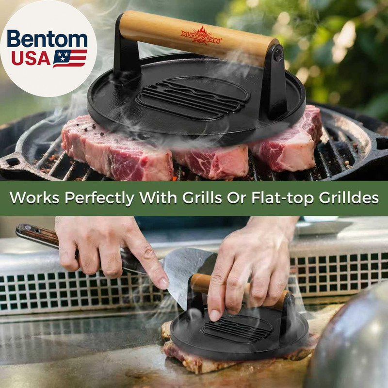Cast Iron Smash Burger Press 7.1",Grill Bacon Meat Press Tool,Perfect for Blacks gallery