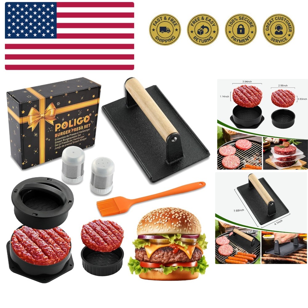 Versatile Smash Burger Maker - High-Quality 5PC Kit for Delicious Home Burgers