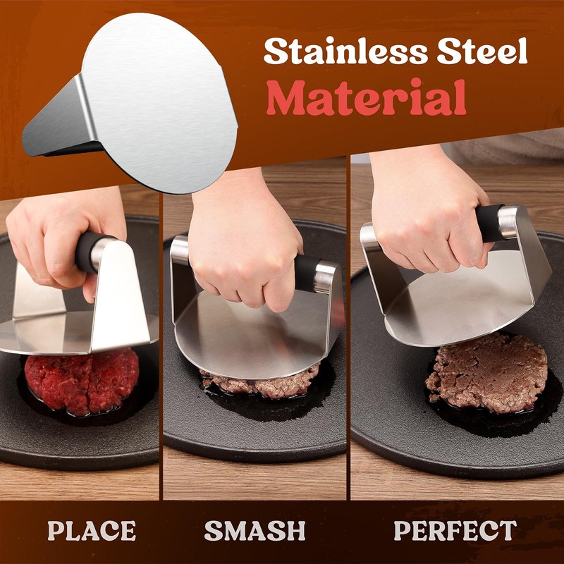 Pisol Smash Burger Press, Hamburger Smasher Tool for Griddle, Stainless Black gallery