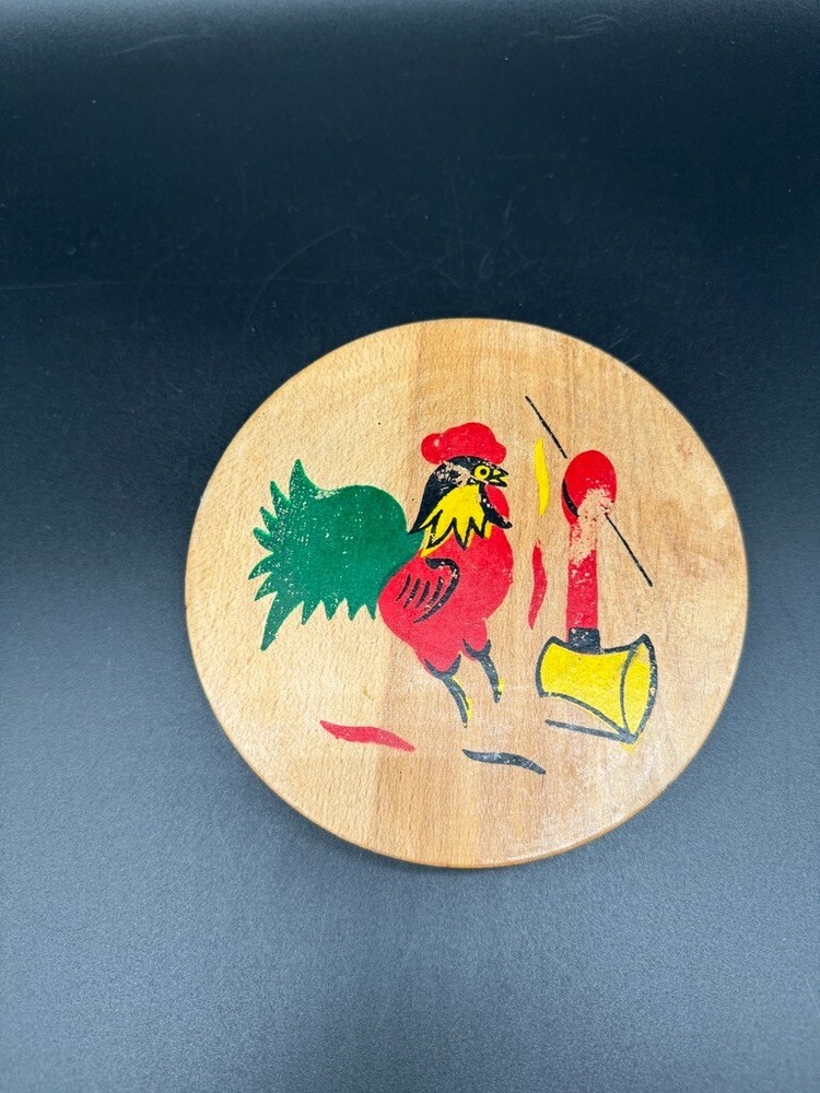 Vintage Rooster and Axe Hamburger Press Wood Hinged MCM Folk Art Kitchen Decor