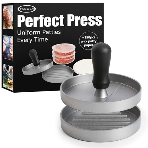Burger Press Hamburger Patty Maker with 150 Wax Paper Non-Stick Aluminum for gallery