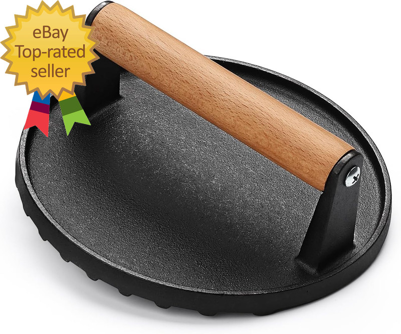 Burger Press, 7" round Heavy-Duty Cast Iron Smash Bacon Press Meat Steak gallery