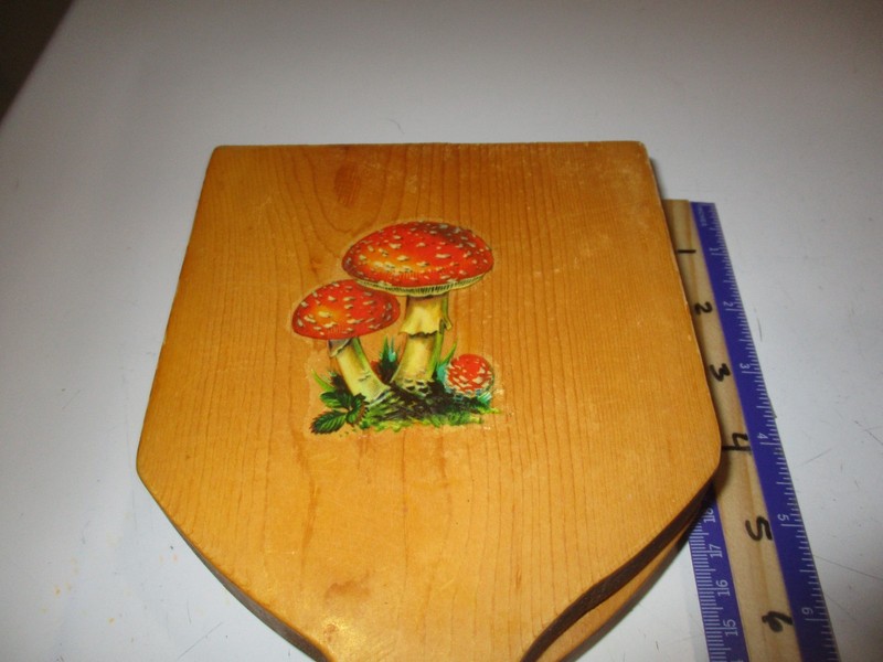 VTG 70s Wooden Hamburger Patty Press Handle Wall Hanging Mushroom Design 12"x5" gallery