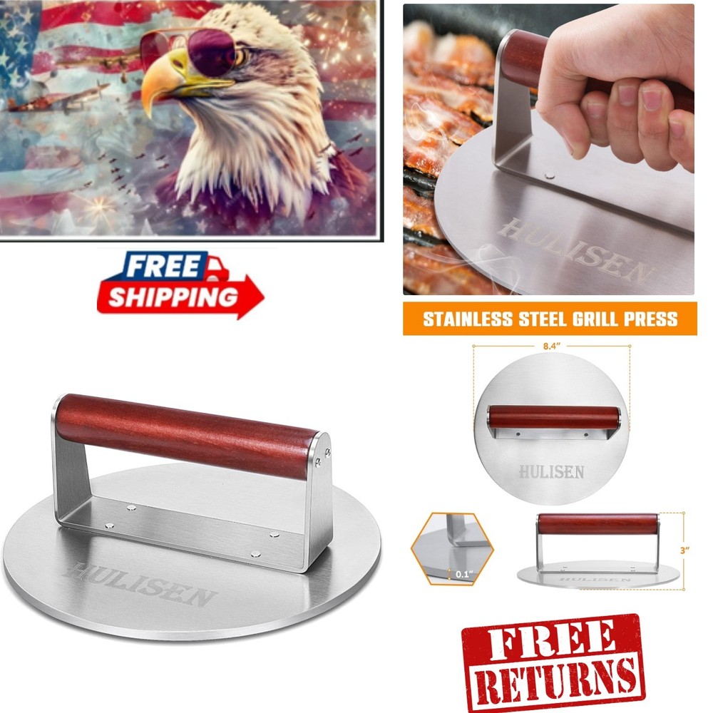 2.5lbs Heavy Duty Stainless Steel Grill Press with Cool-Touch Handle – 8.5 Inch