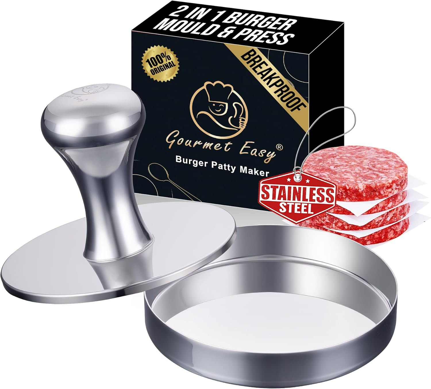 2-In-1 Hamburger Press Patty Maker & Smash Burger Press, Heavy Duty Premium gallery