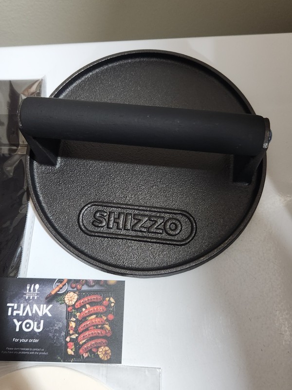 SHIZZO Smash Burger Press Kit 7' Heavy Duty Cast Iron Bacon Smasher with 50 Patt gallery