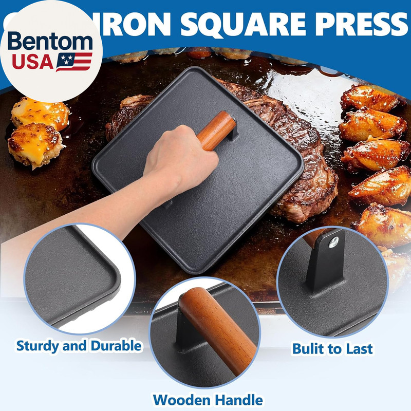 10" Square Cast Iron Burger Press Smash Burger Griddle Weight Press for Blacksto gallery