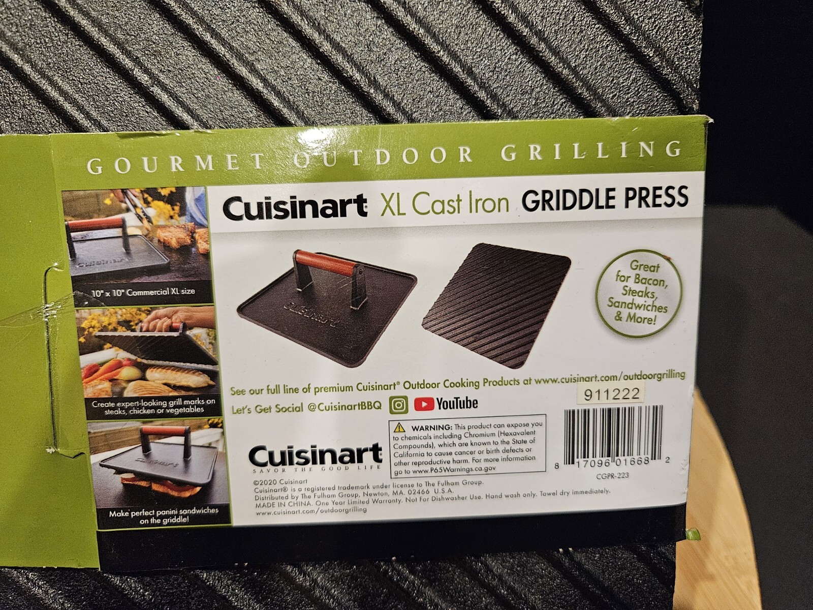 Cuisinart Commercial XL Cast Iron Griddle Press Black 10 x 10 911222 CGPR-223 gallery