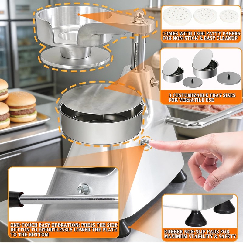 CTJ 3 in 1 Commercial Burger Patty Maker 4/5/6 Inch Hamburger Press Heavy Du... gallery