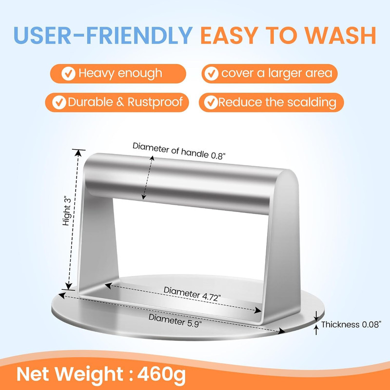 Smash Burger Press, 5.9 Inch round Hamburger Press, Upgrade Burger Press with Pr gallery