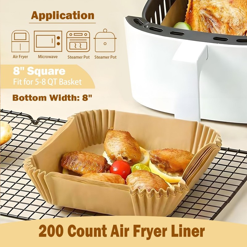 SENIPPAH 200 Pcs 8" Air Fryer Liner Square Baking Parchment Paper gallery