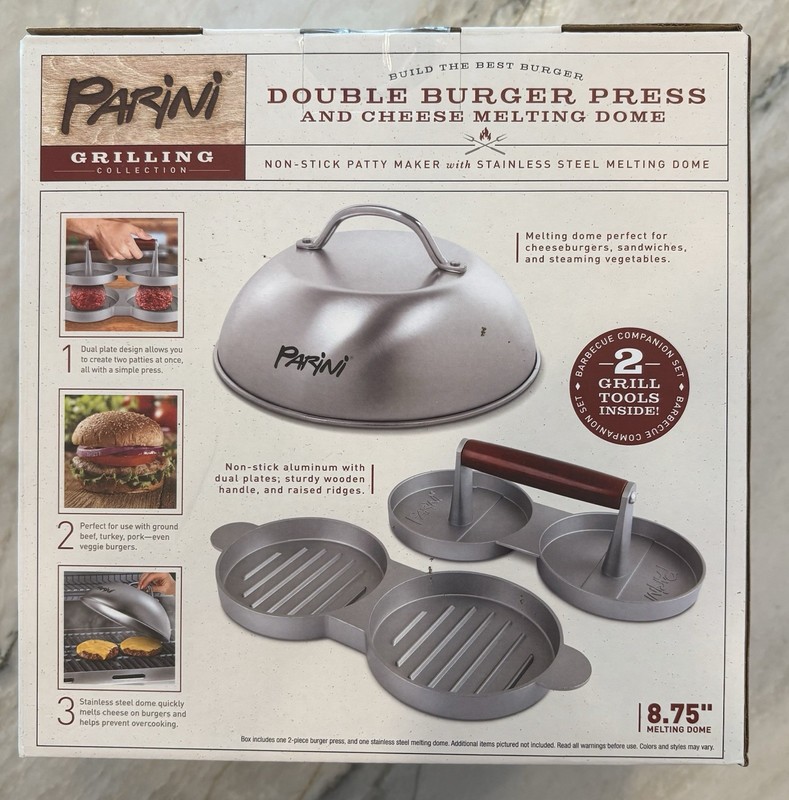 Parini Double Burger Press and Cheese Melting Dome-New in Box gallery