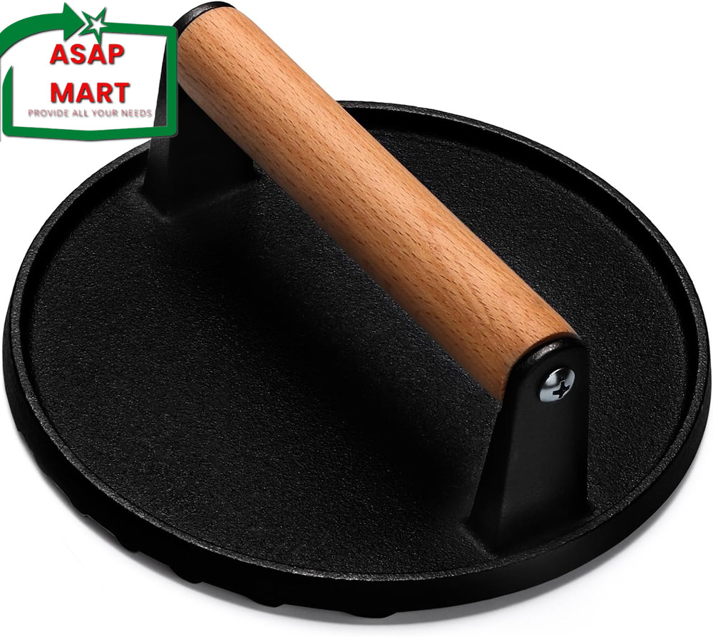 EWFEN Burger Press, 7" round Heavy-Duty Cast Iron Smash Bacon Press Meat Steak w