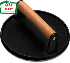 EWFEN Burger Press, 7″ round Heavy-Duty Cast Iron Smash Bacon Press Meat Steak w
