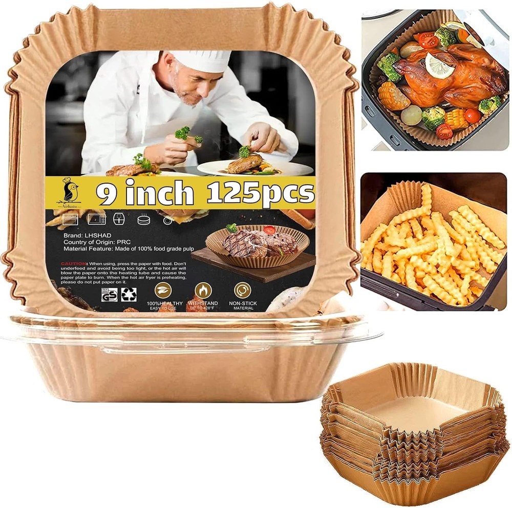 Air Fryer Liners Disposable Square 9 Inch, 125 Pcs Large 9"Square