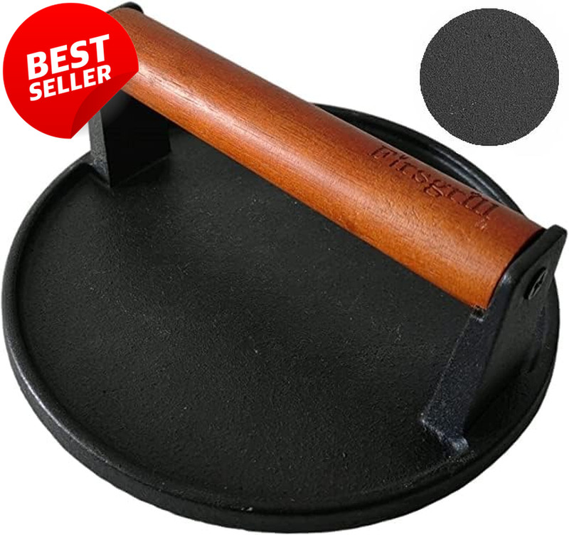 Heavy Duty Cast Iron Burger Press Set Round Rectangle Flat Bottom Grill - US gallery