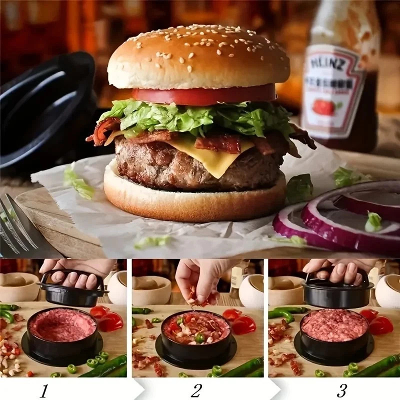 Non Stick 3 IN 1 Stuffed Burger Press Hamburger Patty Molds Maker Sliders BBQ US gallery