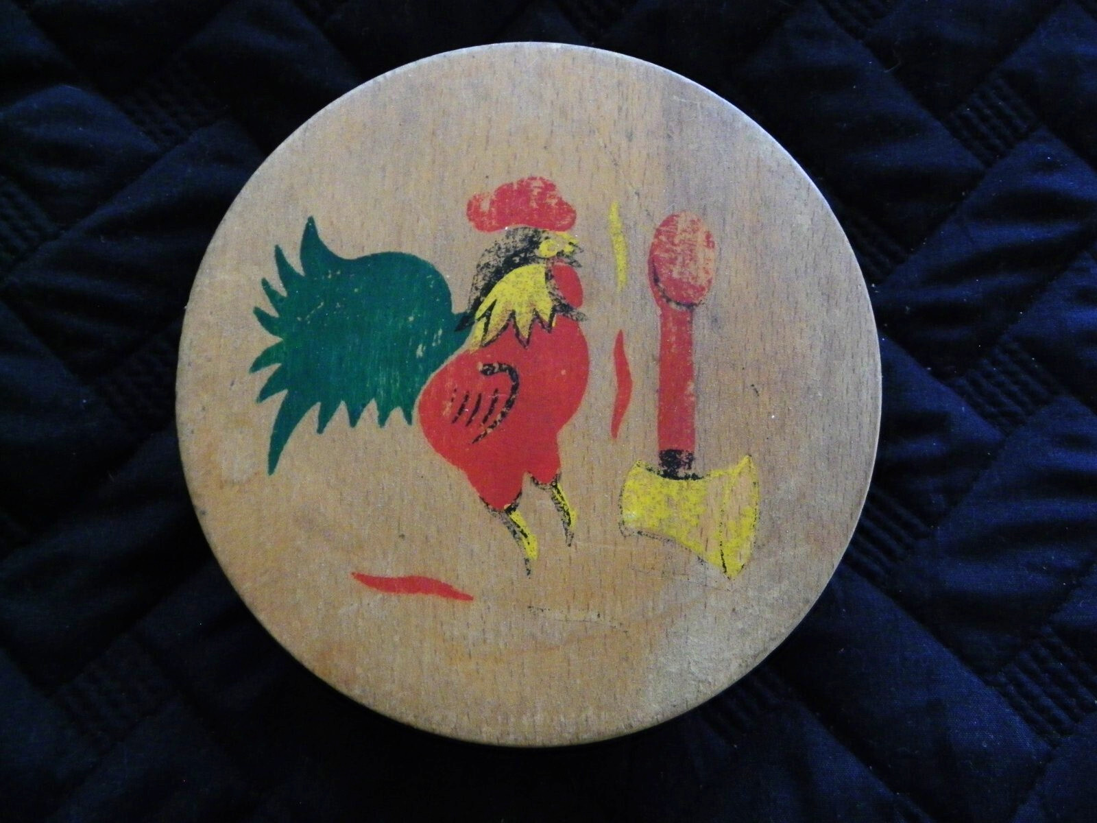 Vintage Wood Hand-Painted Rooster with Axe Hamburger Press Kitchen Decor gallery