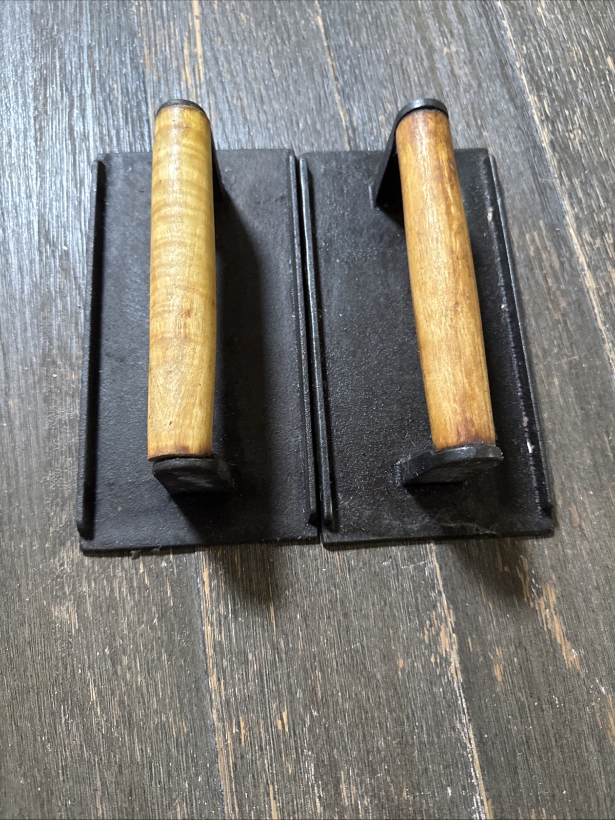Set Of 2 Heavy Cast-Iron Bacon Press Wood Handle 8X4" gallery