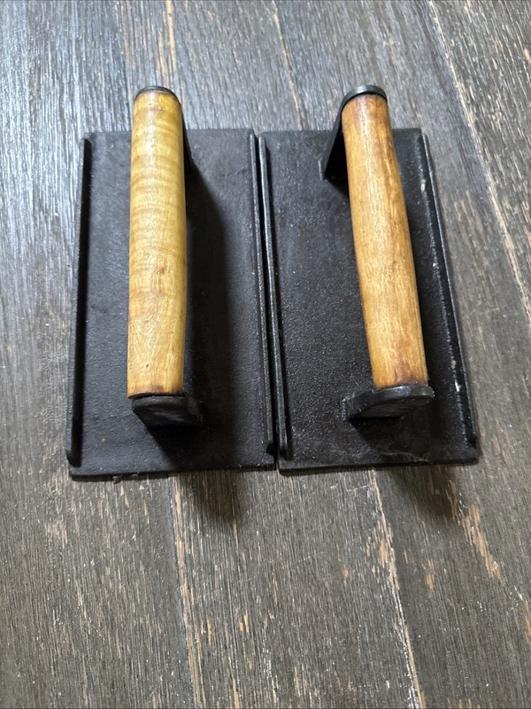 Set Of 2 Heavy Cast-Iron Bacon Press Wood Handle 8X4" gallery