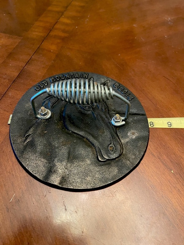 Horse Old Mountain Cast Iron Burger Bacon Press Spiral Handle 7” Grill BBQ gallery