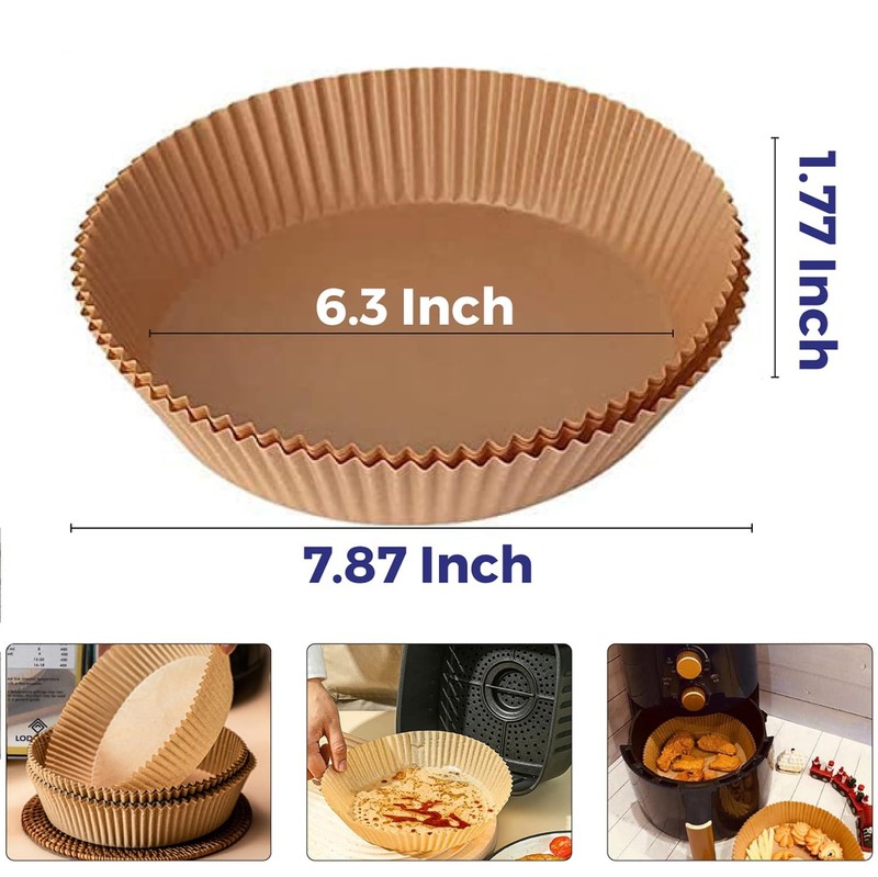 Air Fryer Disposable Paper Liner- 100 Pcs Non Round-6.3''(100 pcs), Natural gallery