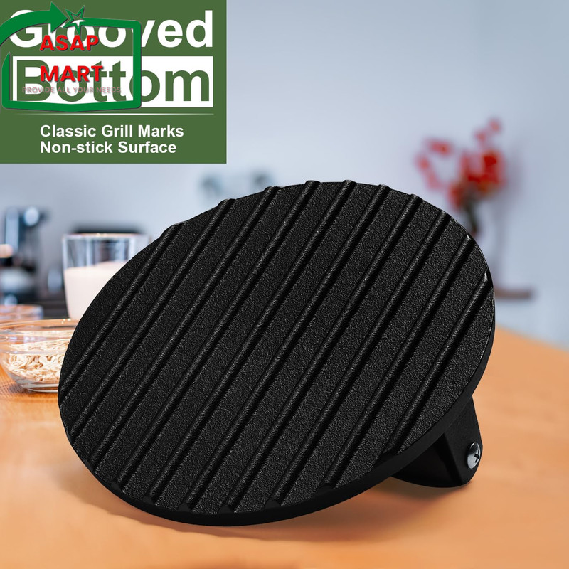 EWFEN Burger Press, 7" round Heavy-Duty Cast Iron Smash Bacon Press Meat Steak w gallery