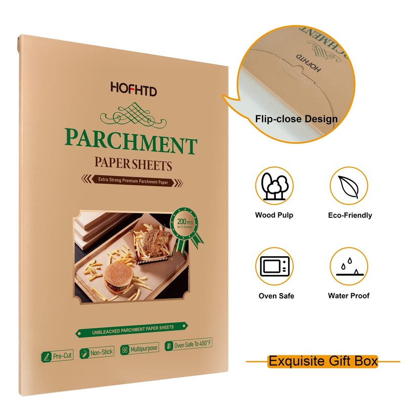 200 Pcs Parchment Paper Sheets 9 x 13 Inches, Precut 9"x13", Unbleached gallery