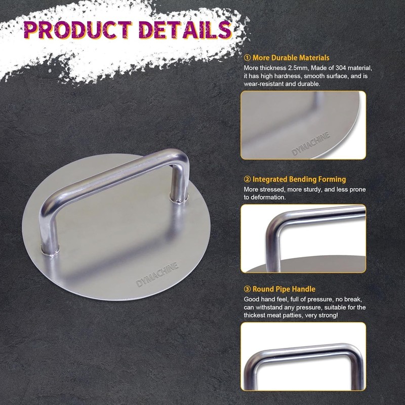 Smash Burger Press,7 Inch Stainless Steel Hamburger Press,2.5mm Thick Heavy gallery