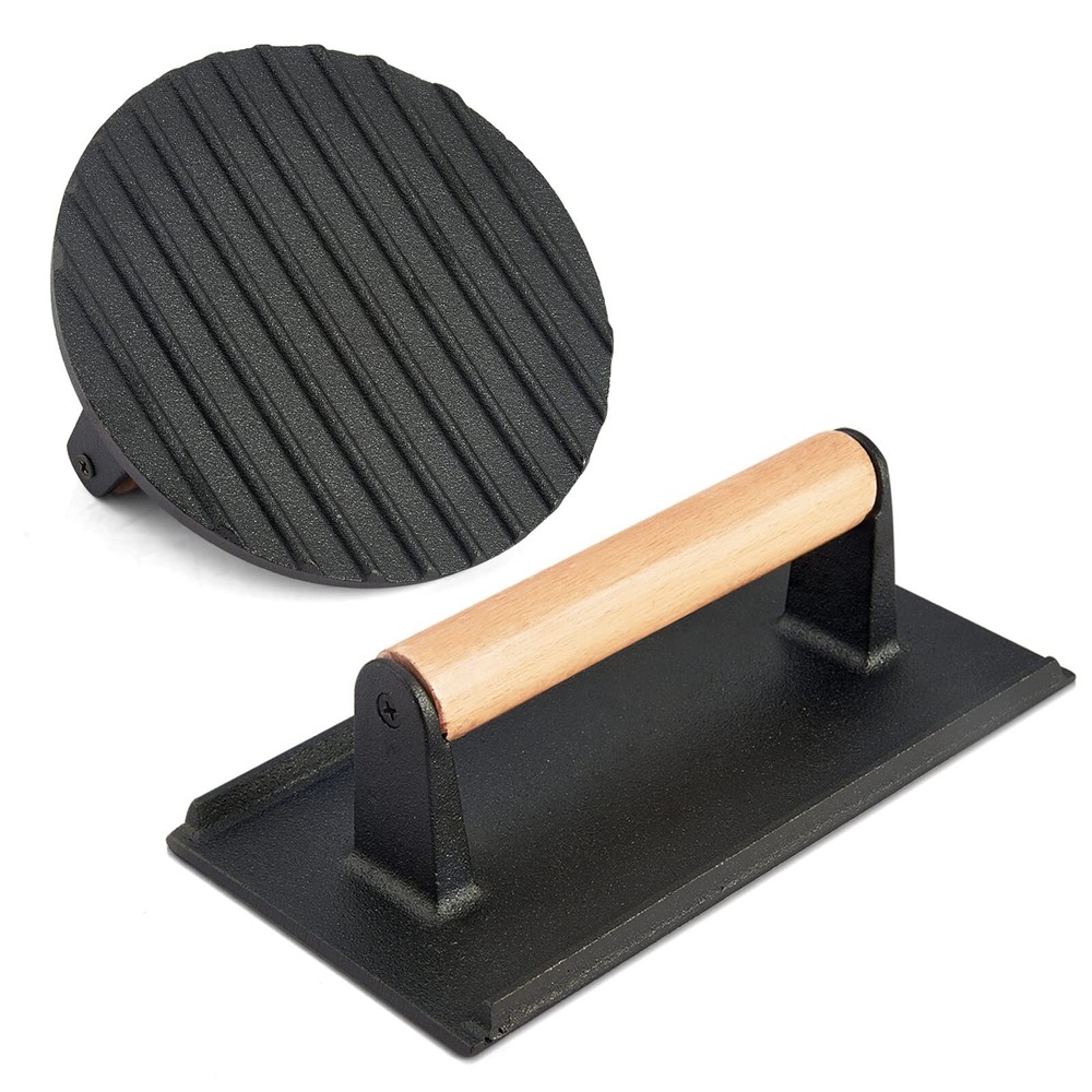 2pcs Cast Iron Bacon Press Smash Burger Press For Teppanyaki Flat Top Griddle He