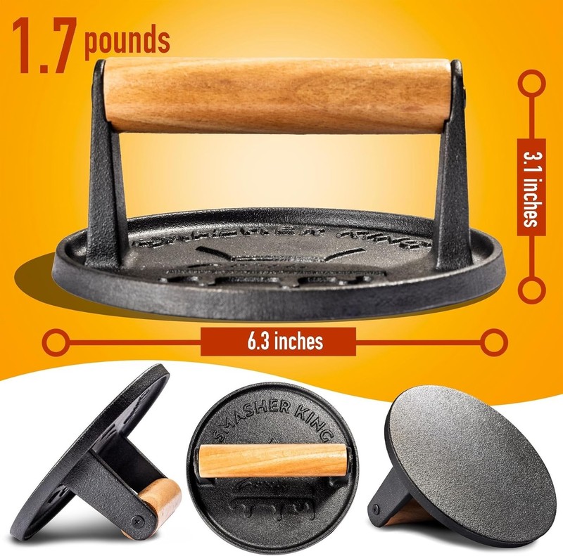 Versatile Cast Iron Burger Press and Smasher - Includes Parchment Paper Sheets gallery