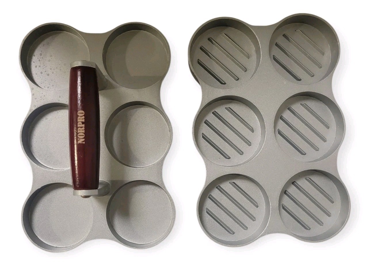 Norpro Mini Burger Press For 6 2 Oz Sliders Patties Nonstick Cast Aluminum gallery