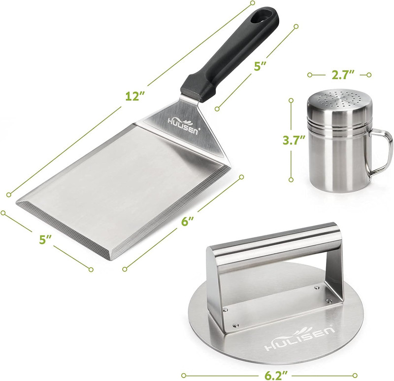 Smashed Burger Kit, Stainless Steel Burger Press, Grill Spatula and Spice Dredge gallery