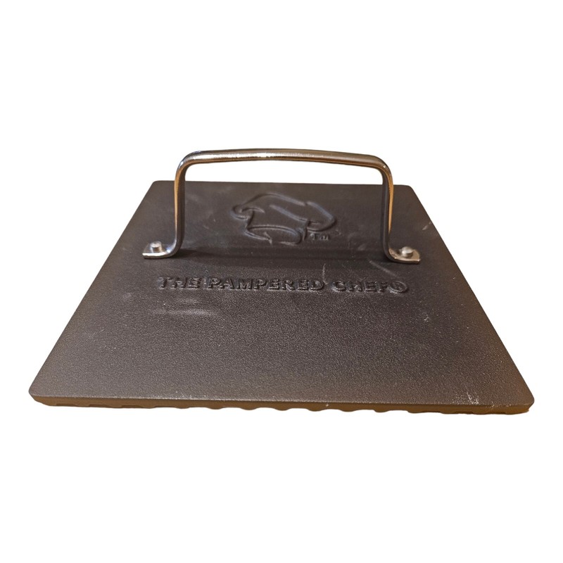 Pampered Chef Cast Iron Grill Press #2875 Panini Burger Bacon 8 1/2" gallery