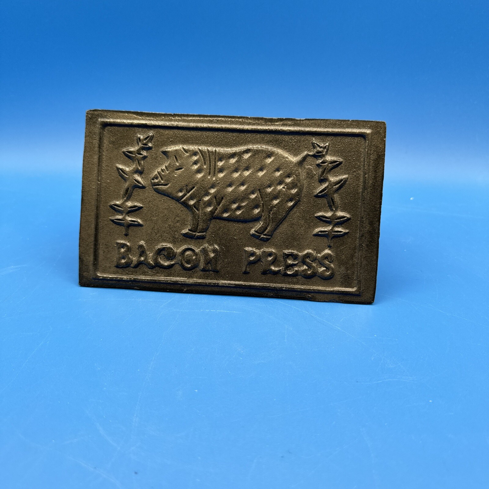 Bacon Press Cast Iron Wood Handle Grill Pressing Steak Cooking Burger Ham BBQ US gallery