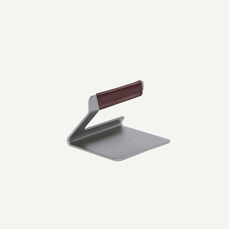 Made In 5.5” Metal Grill Press, Stainless Steel w/ Brown Leather Handle gallery
