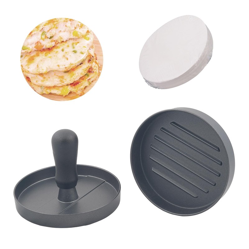 Aluminum Burger Press Patty Maker with 200 NonStick Papers Commercial gallery