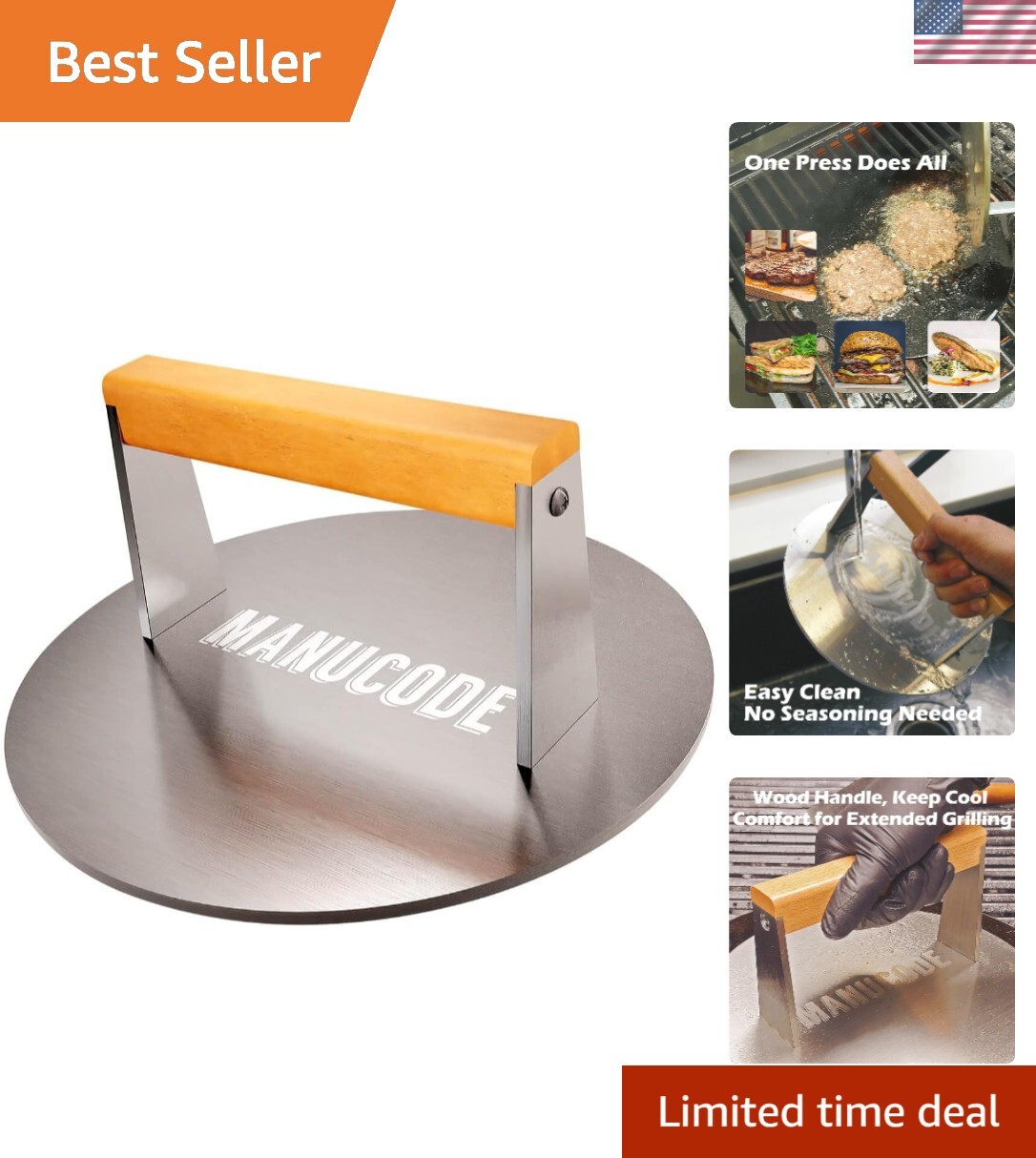 9-Inch Heavy-Duty Burger Press - Effortless Searing for Perfectly Cooked Meat gallery