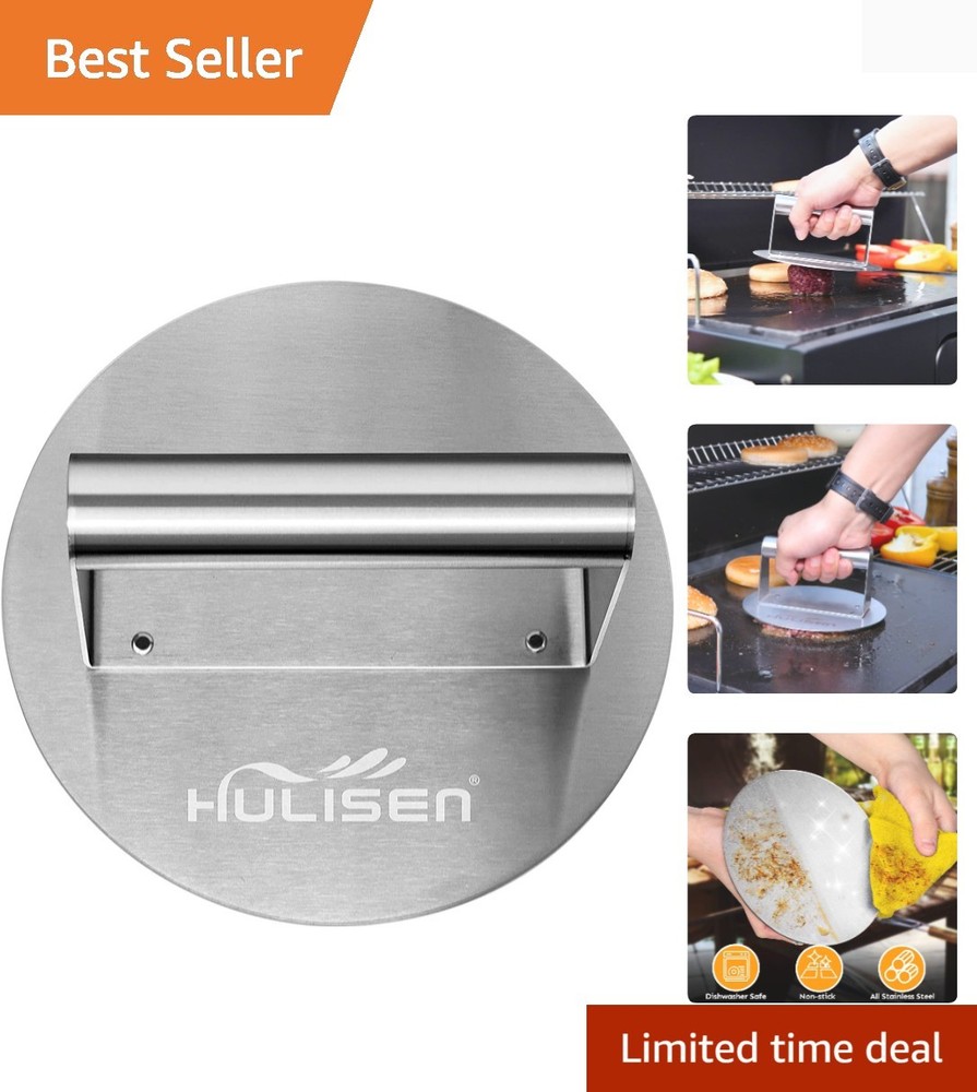 Stainless Steel Burger Press, 6.2 inch Round Burger Smasher, Professional Gri...