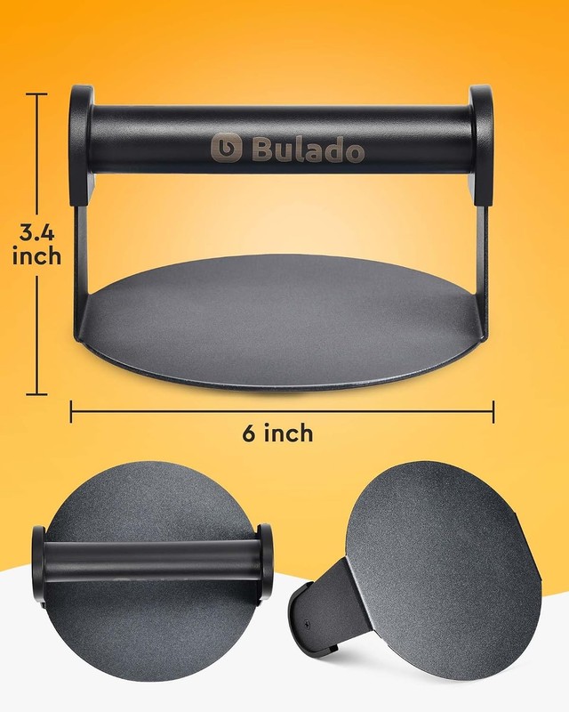 Burger Press 6'' Round Burger Smasher Griddle W/ Heat-Resistant Handle gallery