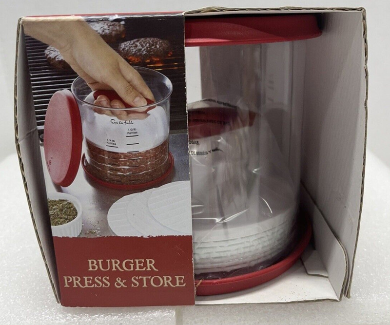 Sur La Table Burger Press & Store Container, 6 Separation Discs And Presser New gallery