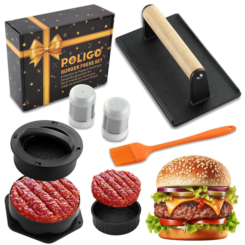 5PCS Smash Burger Press Kit - 4 in 1 Hamburger Patty Storage Containers,7.68"X4.